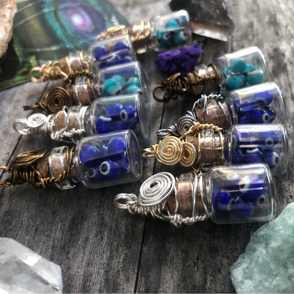 Evil Eye Protection Bottle Necklace Wire Wrapped - Gold Wire - Picture 8 of 12